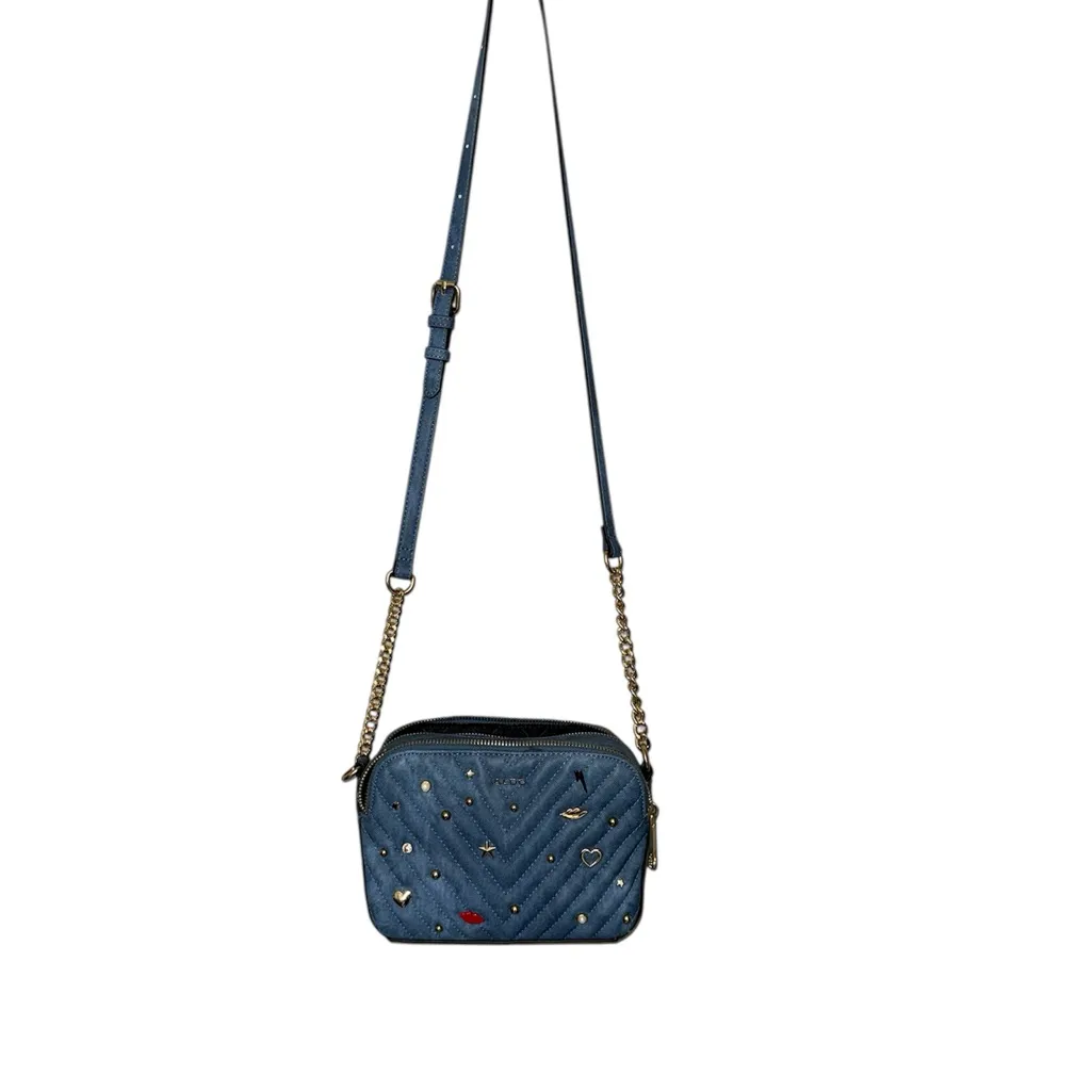 ALDO Blue Quilted Studded Mini Crossbody Bag – Gold Chain Strap –Purse - Image 2