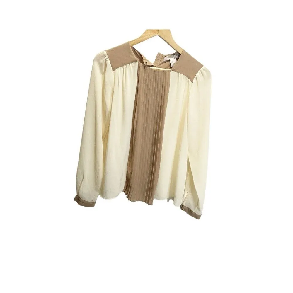 Blouse S Tuxedo Front Tan Brown Sheer Casual Career Long Sleeved - Image 2