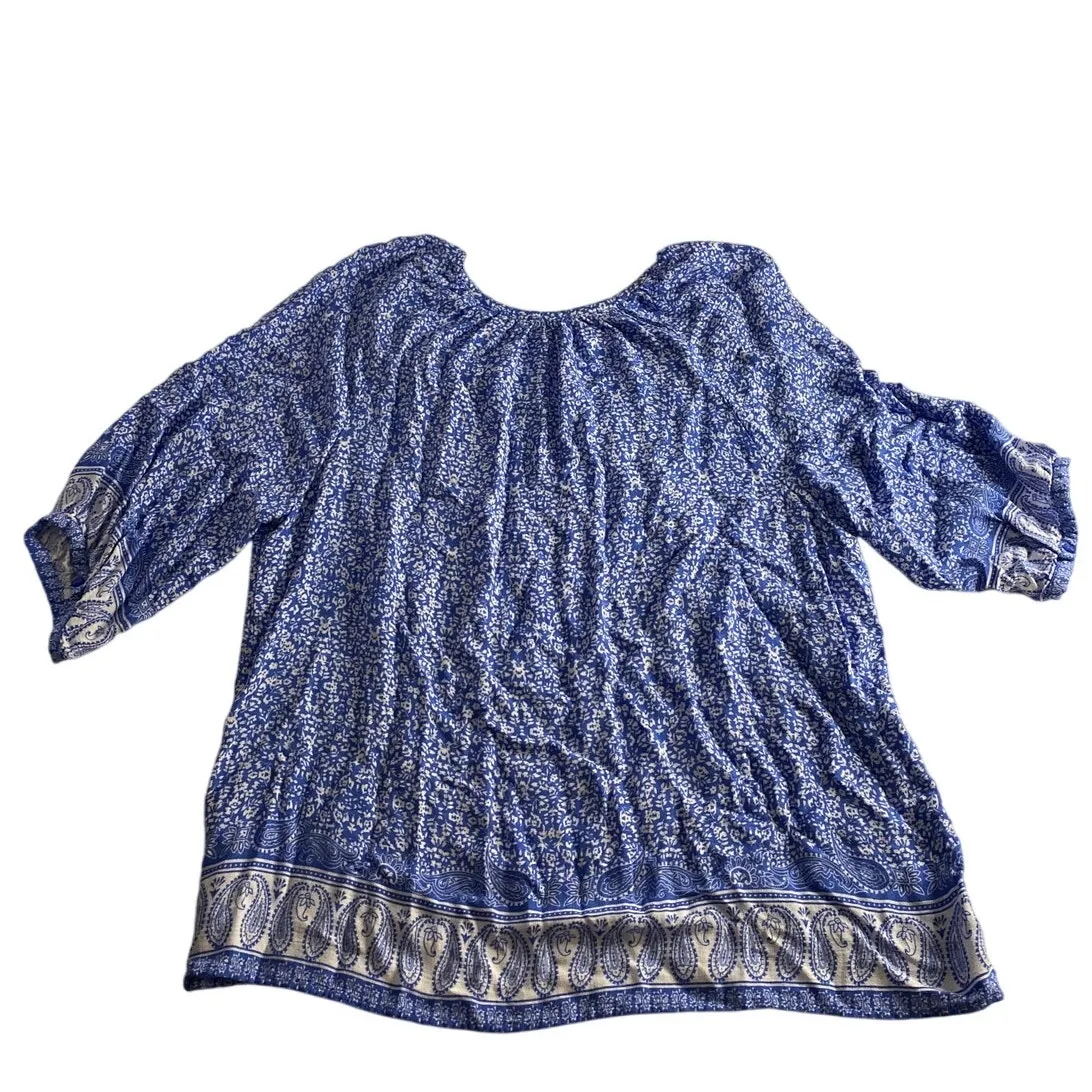 Boho Blue Paisley Print Peasant Tunic Top JNY Jones New York Size 1X - Image 6