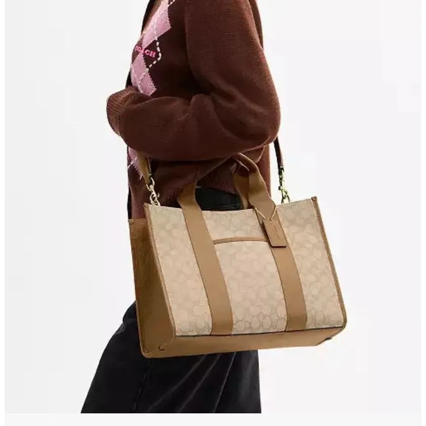 🔥🎁NWT! Coach Smith Tote Bag in Sig Jacquard Canvas Khaki Multi CY367 Msrp:$428 - Image 8