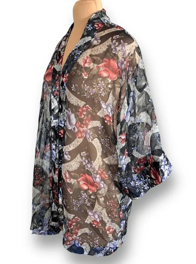 Vintage 90s Victoria’s Secret Sheer Floral Kimono Robe One Size Lace Print - Image 3