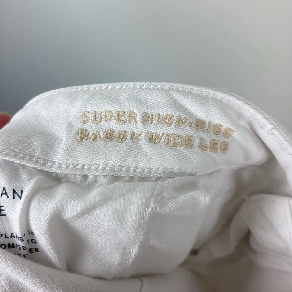 American Eagle Baggy Wide Leg Cargo Jeans Womens Size 16 White High Rise Stretch - Image 8