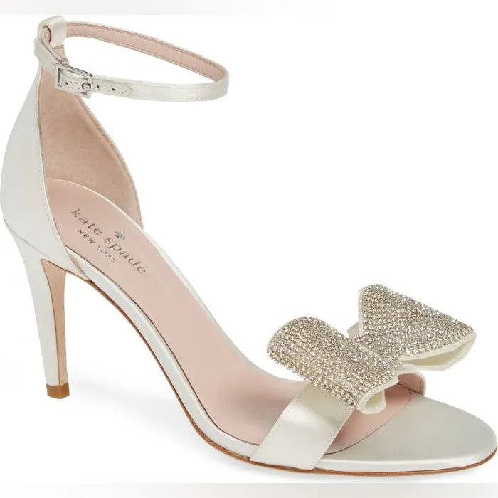 Kate Spade New York Gwenyth Crystal Bow Ankle Strap Sandal, Ivory Satin size 6 - Image 3