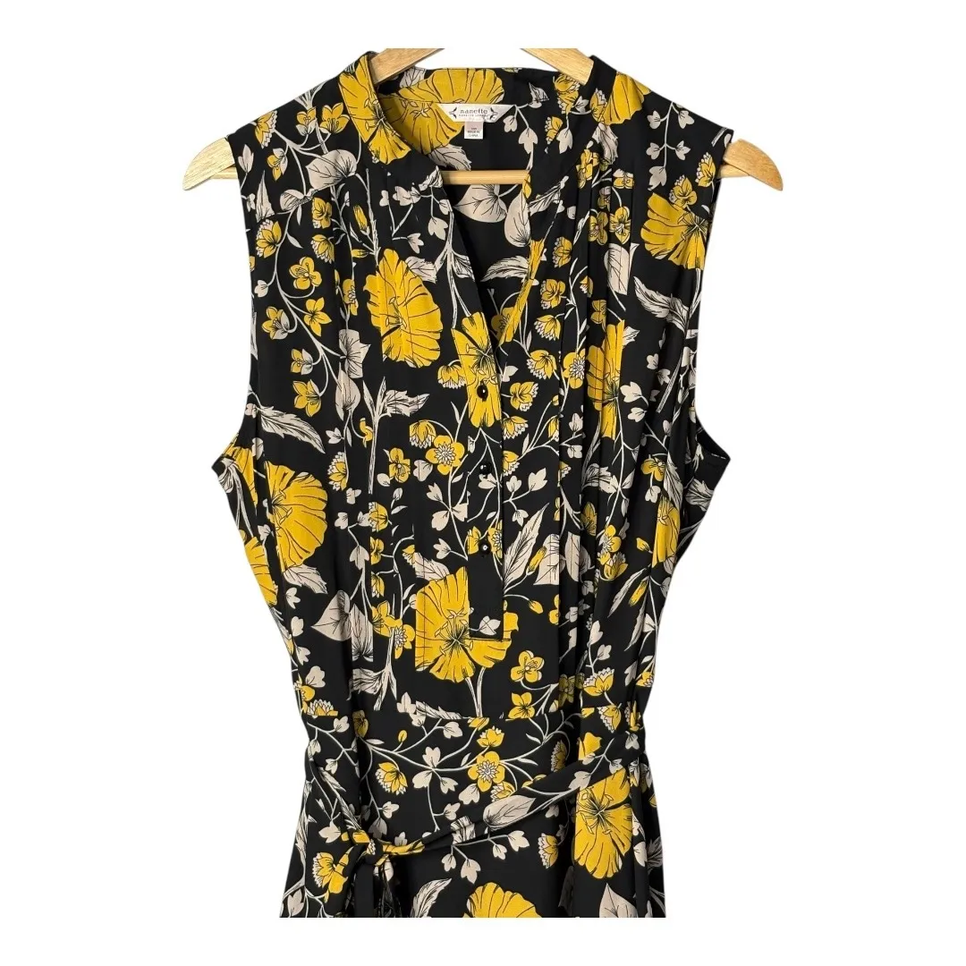 Nanette Lepore Floral Print Dress Sleeveless Midi‎ Casual Black Yellow Size 14W - Image 2