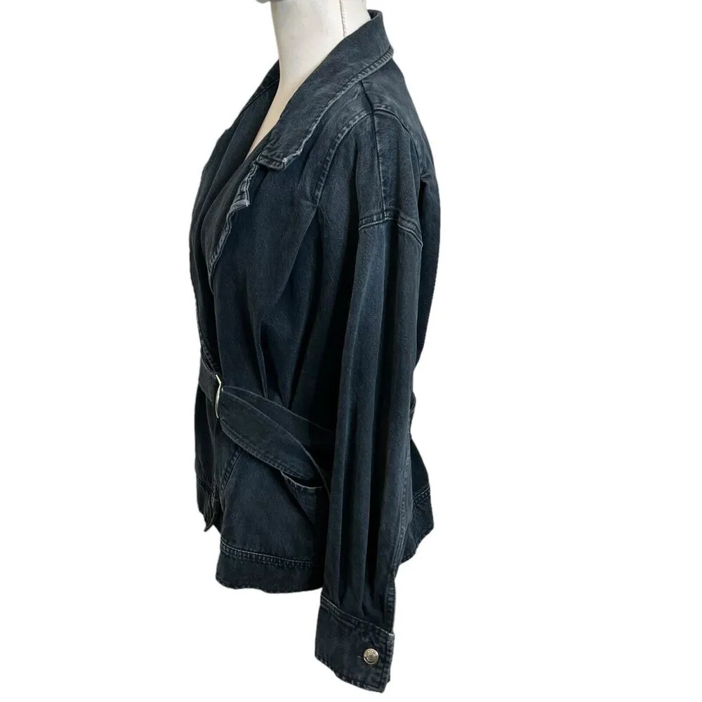IRO Denim Oversized Jacket Belted Delicacy  Faded Dark Blue Women Size FR36 US 2 - Image 4
