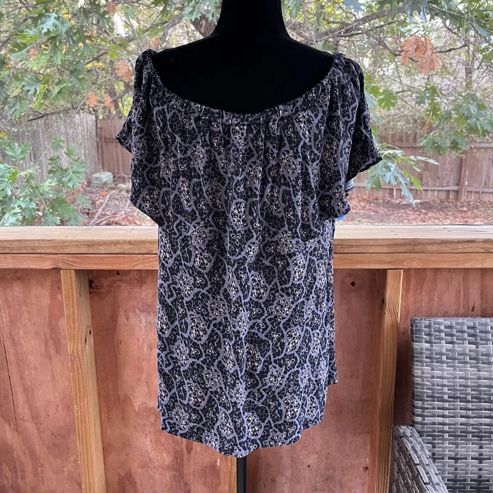 Free People Black And Grey Printed Tiered Tunic Top/Mini Dress Size S - Image 3