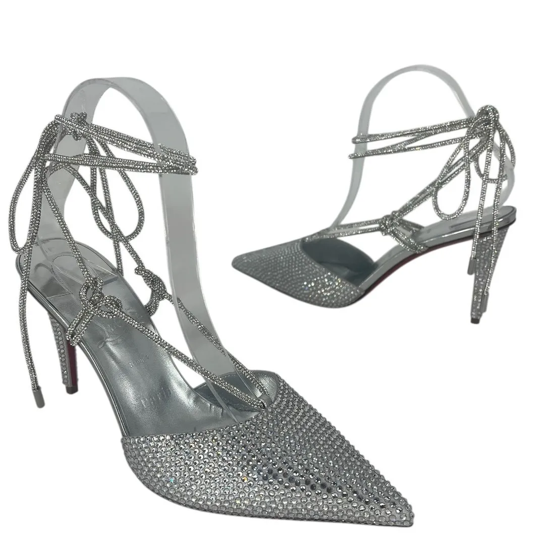 Christian Louboutin Astrid Lace Crystal Embellished Pumps Silver Size 37 - Image 6