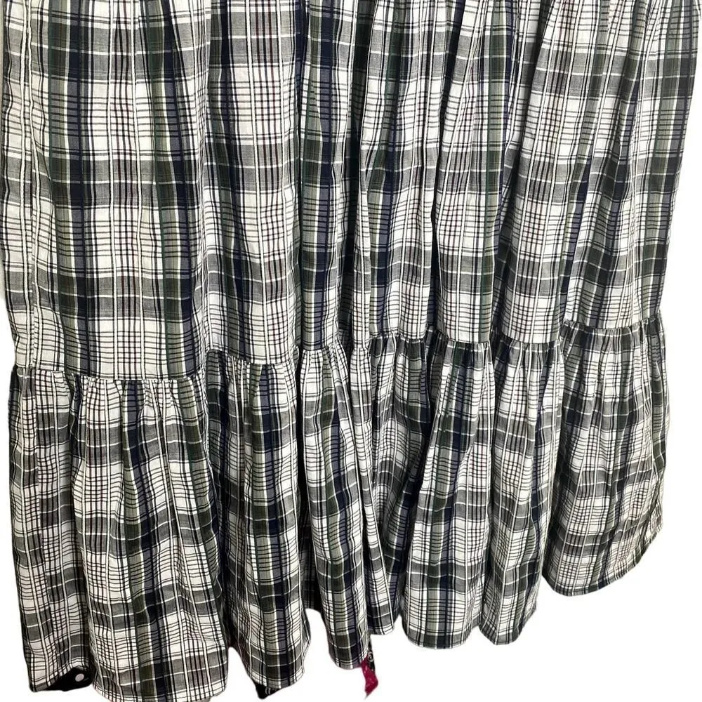 Veronica Beard Ziada Smocked Sleeveless Plaid Midi Dress 4 Black White Tiered - Image 10