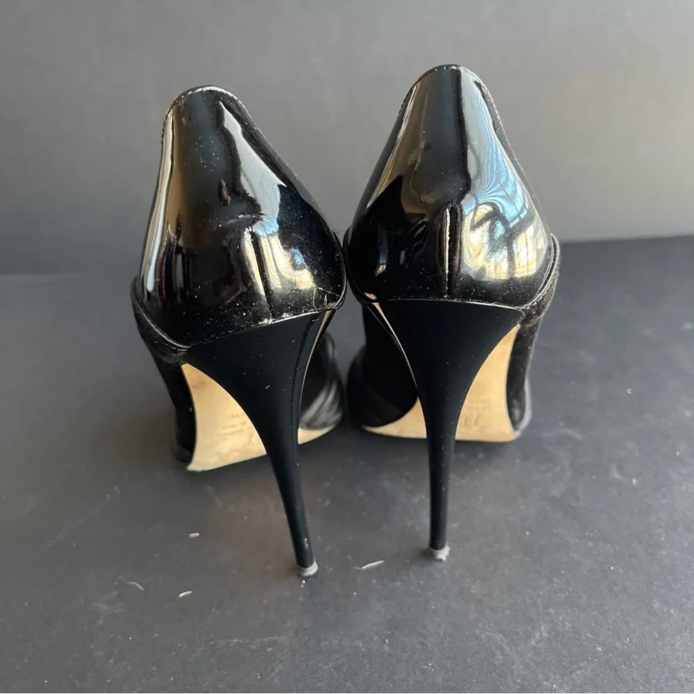 GIUSEPPE ZANOTTI | Black Satin Crystal Knot Peep Toe Heels Sz 37.5 - Image 12