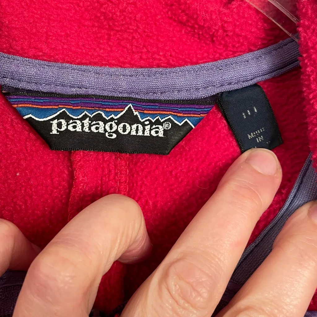 Vintage Patagonia Full Zip Fleece Jacket Made In USA  Red Fleece Blue trim med - Image 3