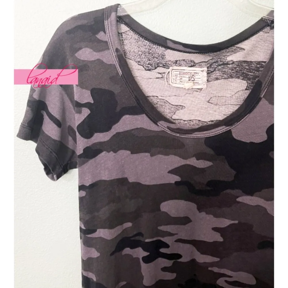 Slouchy Scoop Neck Dress Distressed Black Camo Camouflage Mini 0 - Image 4