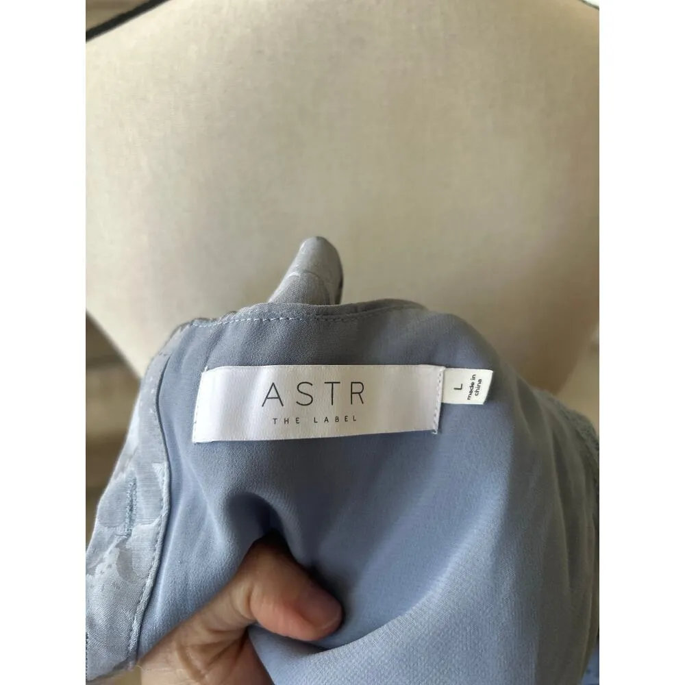 NWT ASTR Blue Satin Floral Puff Sleeve Tie Open Back Cottagecore Midi Dress - Image 8