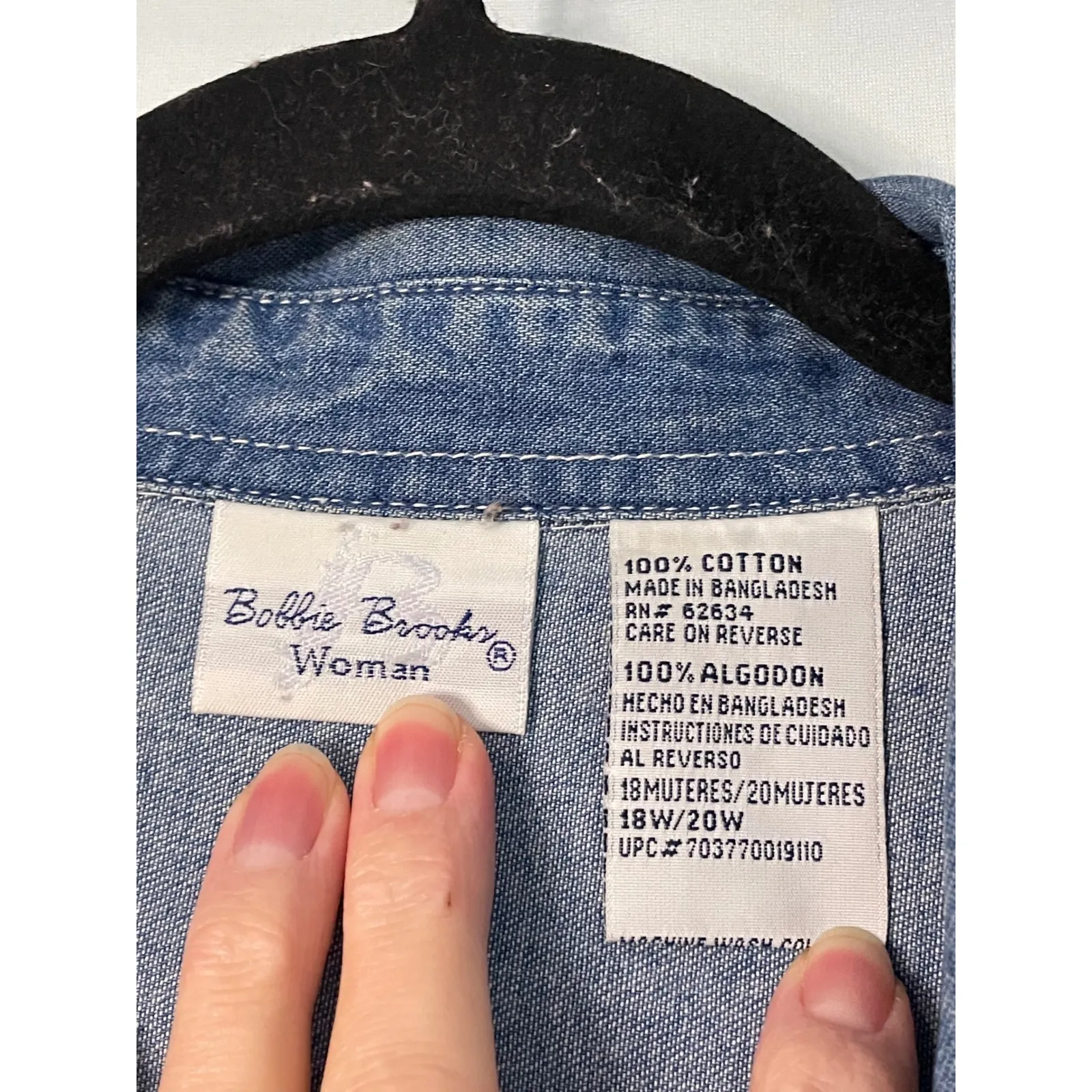 Bobbie Brooks Denim Shirt Snowman Christmas Tree Embroidery Long Sleeve 18W 20W Blue - Image 3