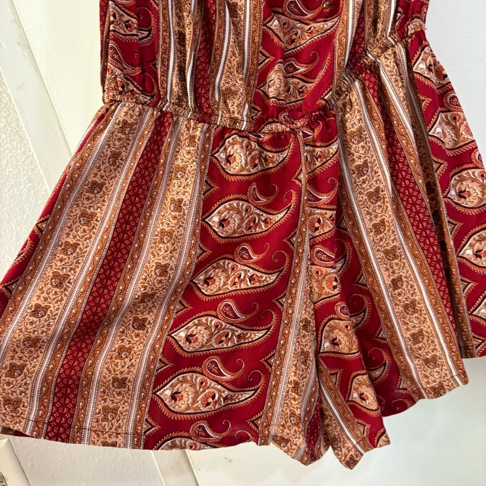 Faithful The Brand Red Romper Paisley Print Boho Festival Bandana Small - Image 3