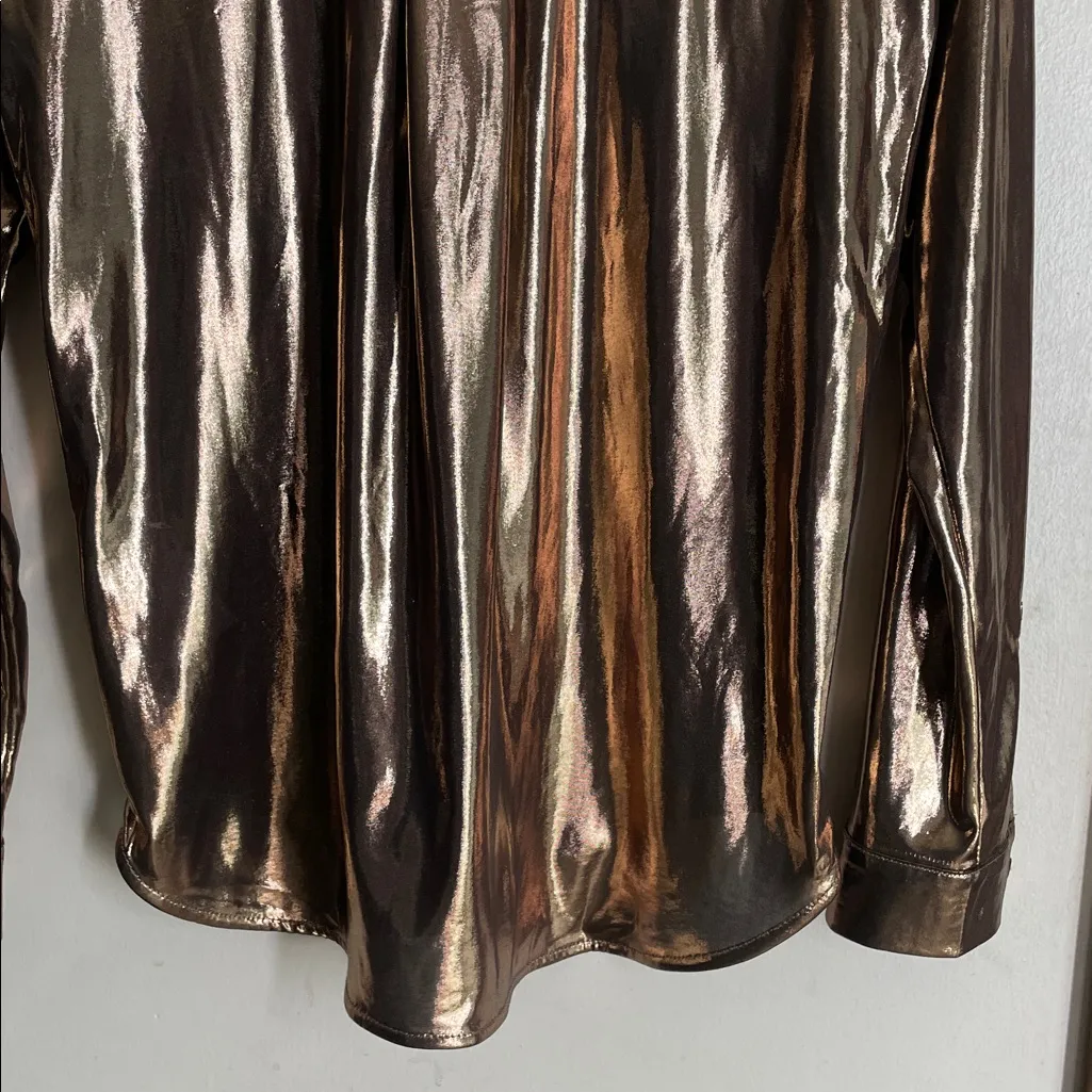 Anthropologie The Gillian Liquid Shine Buttondown Shirt Copper - Image 12