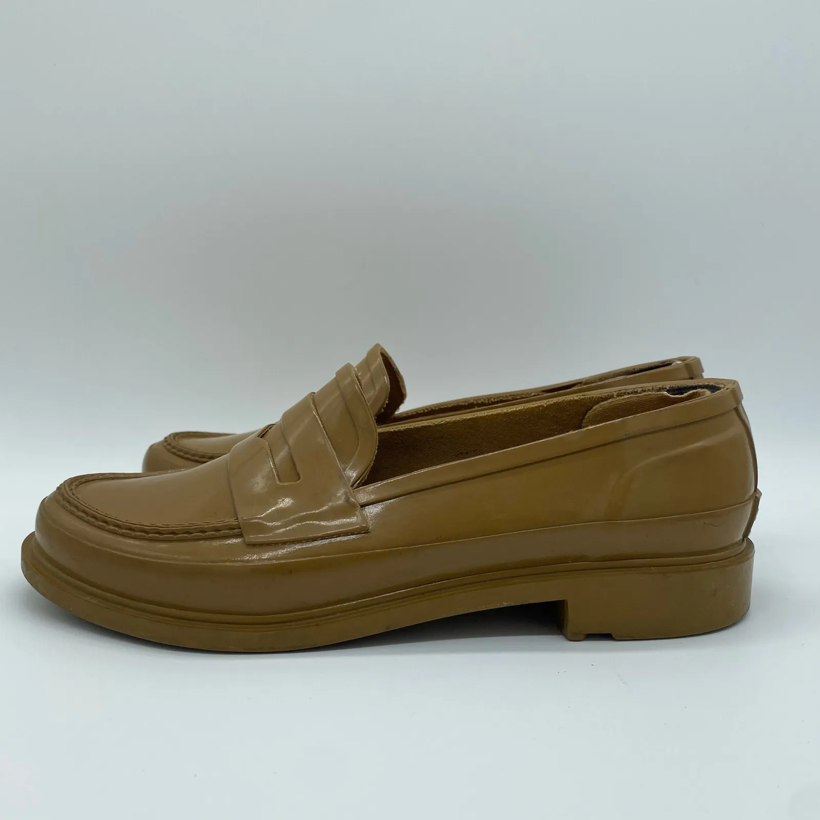 Hunter Tan Brown Rubber Loafer Shoes Waterproof Preppy London Women's size 6 - Image 3