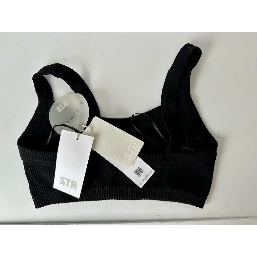 NWT Stradivarius Women's Basic Stretchy Seamless Ribbed Bra Top Black Small - Image 3