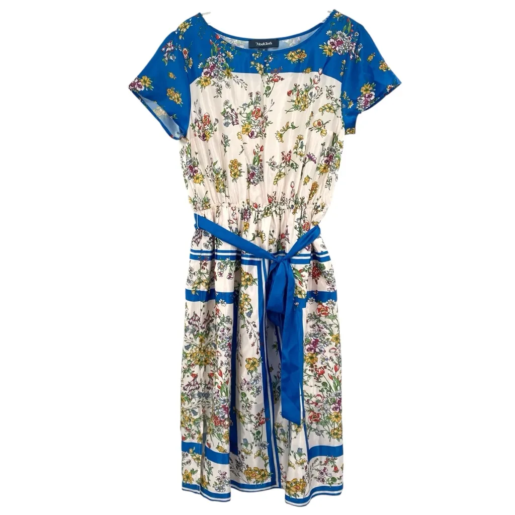 ModCloth Sunlit Reverie Blue Floral Satin A-Line Dress - Image 3