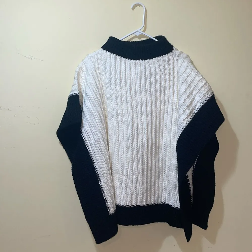 Womens Rebecca Minkoff Colorblock Rib Poncho In Cream/Black - Image 2