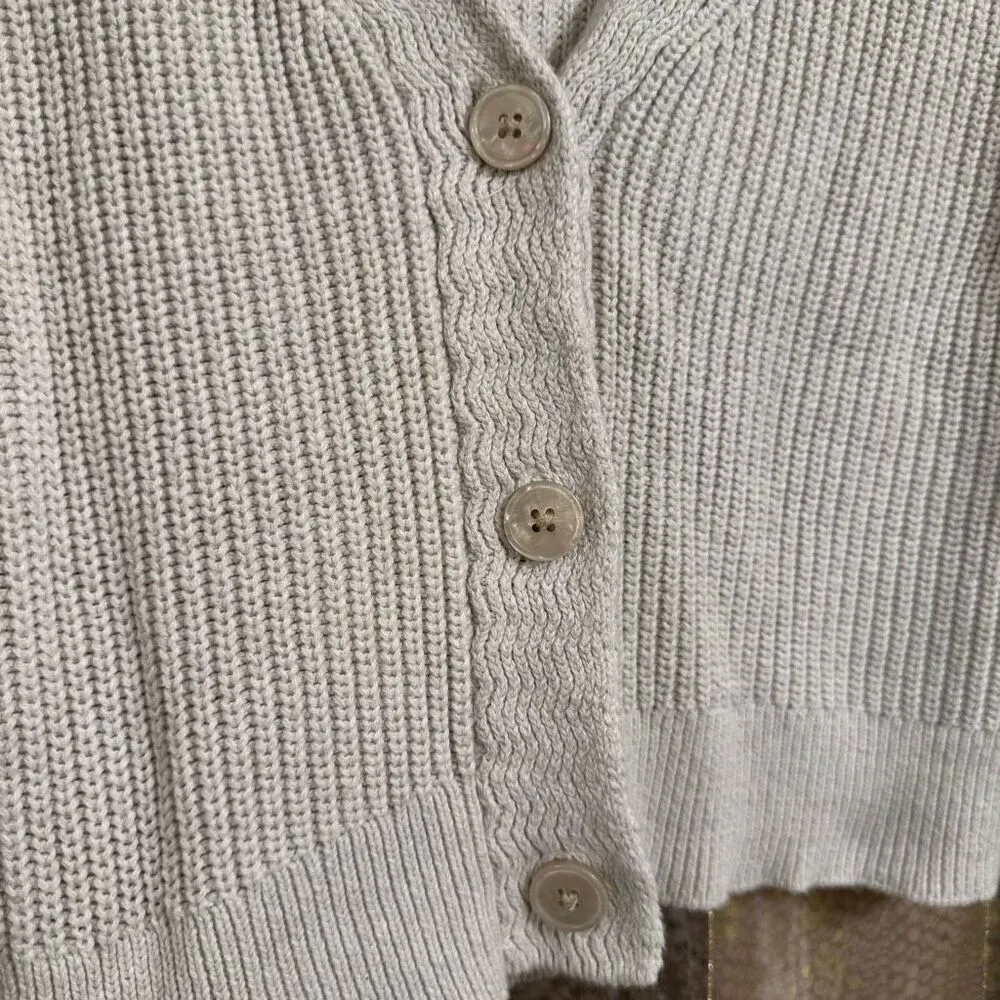 Aerie Cropped Cardigan Cream Beige Chunky Knit Balloon Sleeves Medium - Image 4
