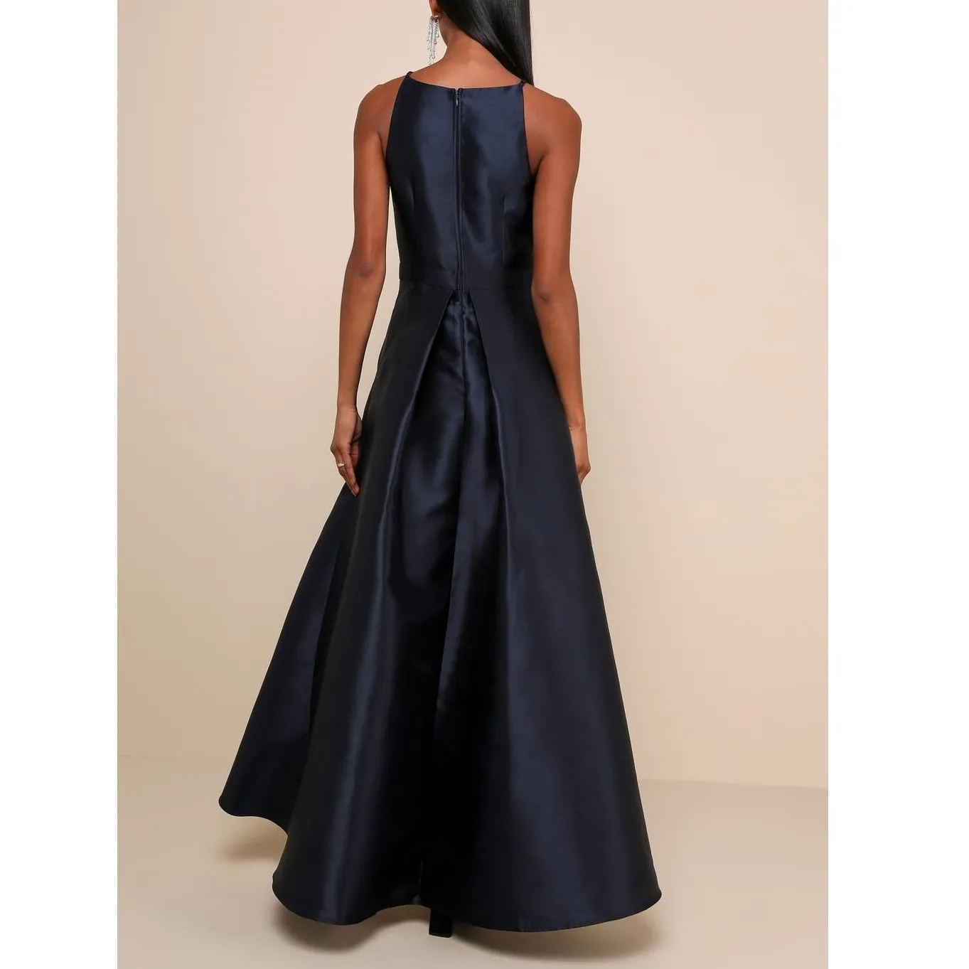 Lulus NWT Broadway Show Navy Blue High-Low Taffeta Pleated Gown Dress Medium - Image 7