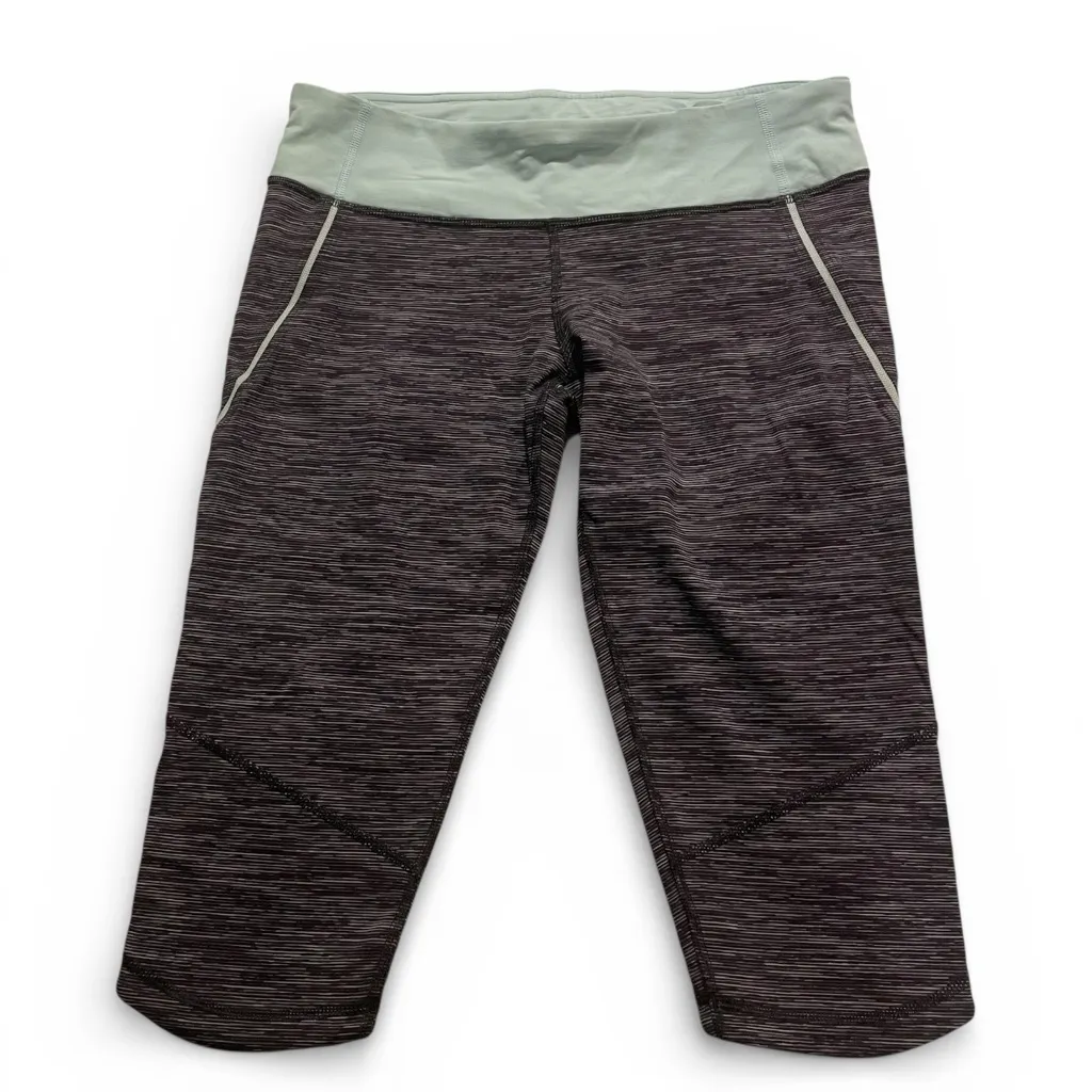 Lululemon Run Excel Crop Legging Women 8 Black Light Green Waistband Activewear - Image 12