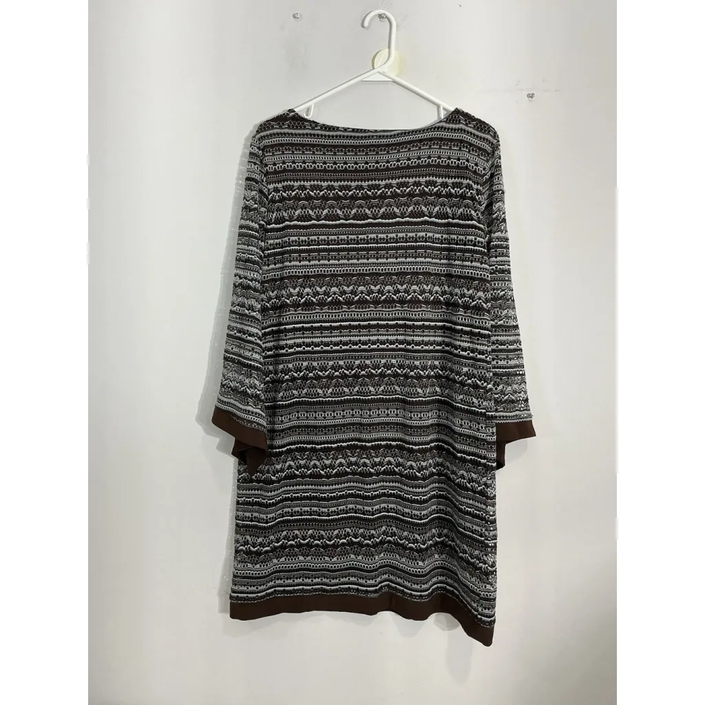 Womans Emma & Michelle Large Brown Pullover Lined Swing Dress Sheer Sleeves - Image 2