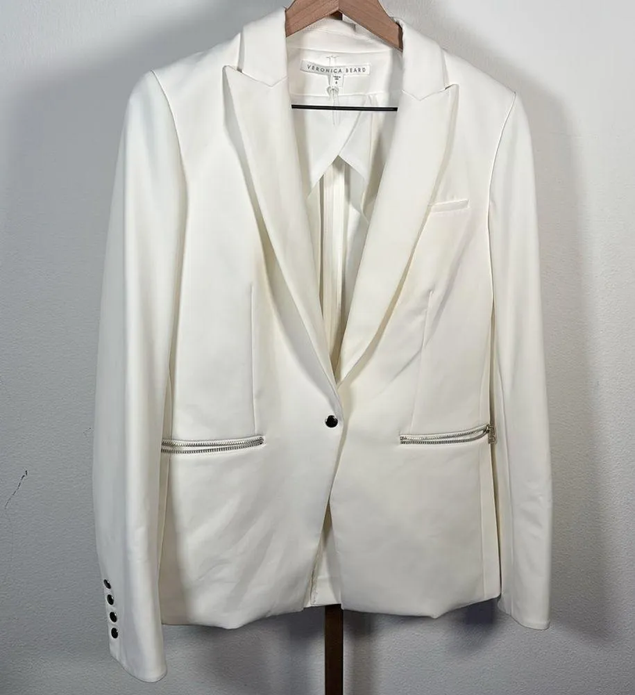 Veronica Beard Women’s White Scuba Dickey White Blazer Tailored Suit Jacket 8 - Image 2