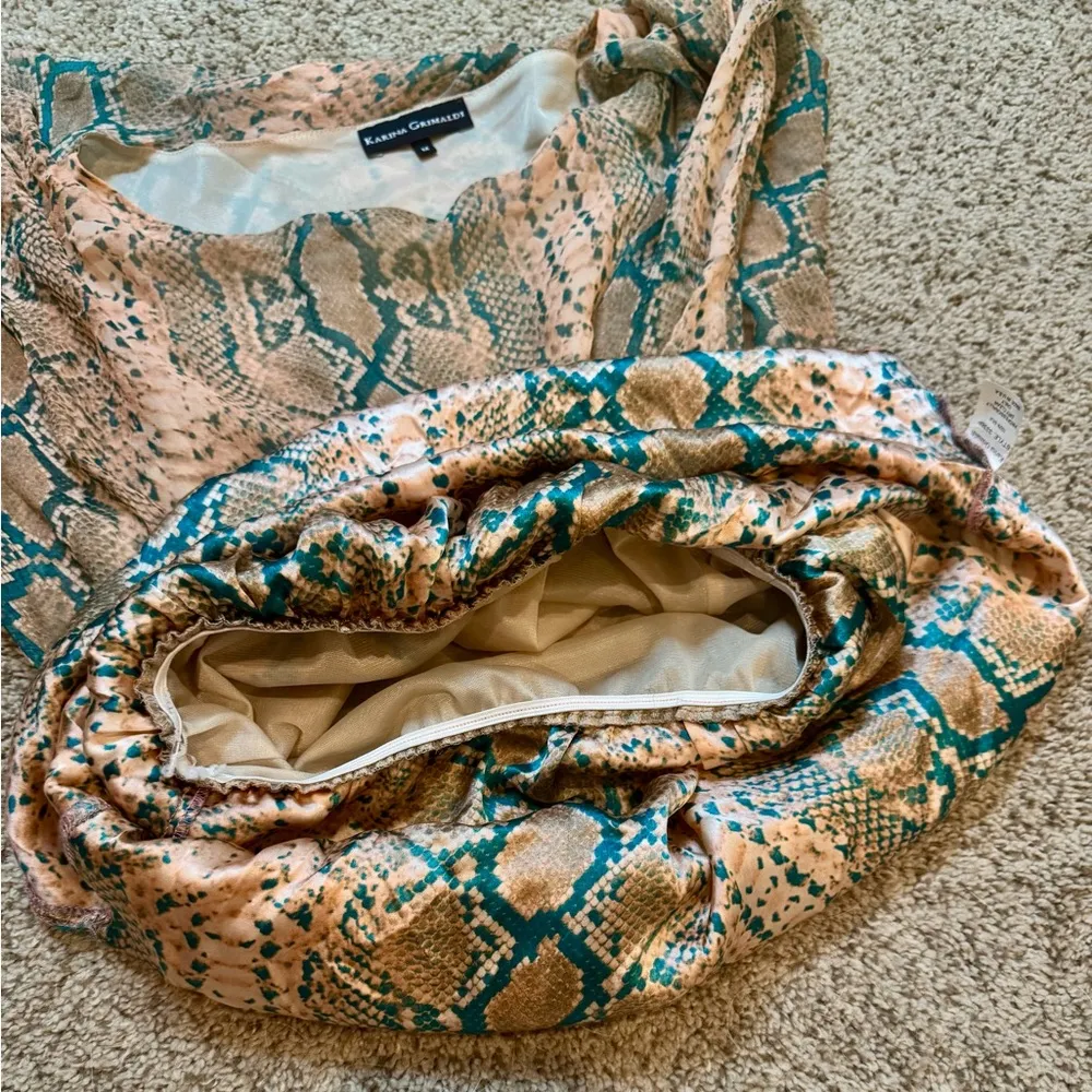Karina Grimaldi Silk Snake Print Mini Dress Sheer Layer Sleeves Whimsy Romantic - Image 11