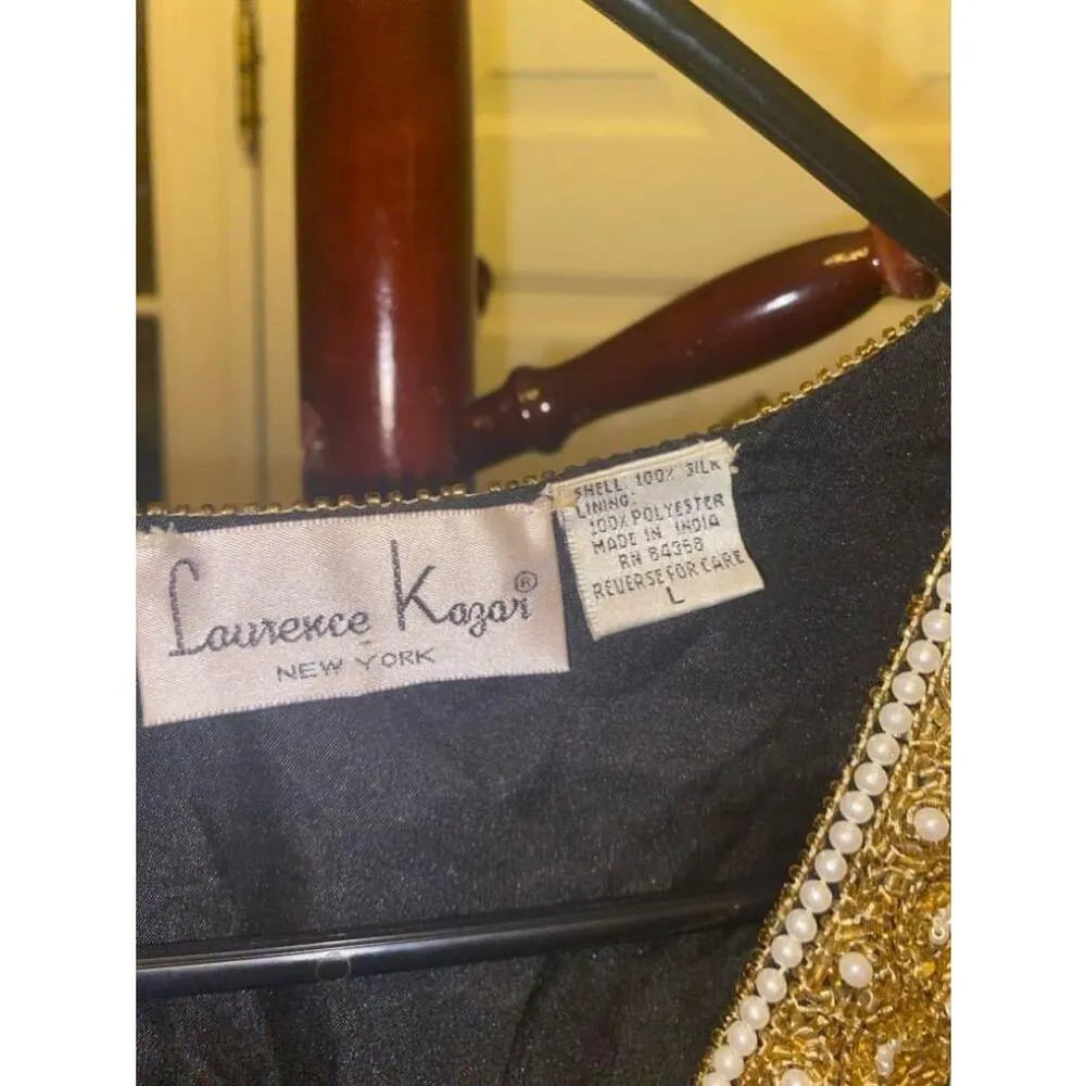 Women's Laurence Kazar Black and Gold Beaded Jacket Size L - Image 2