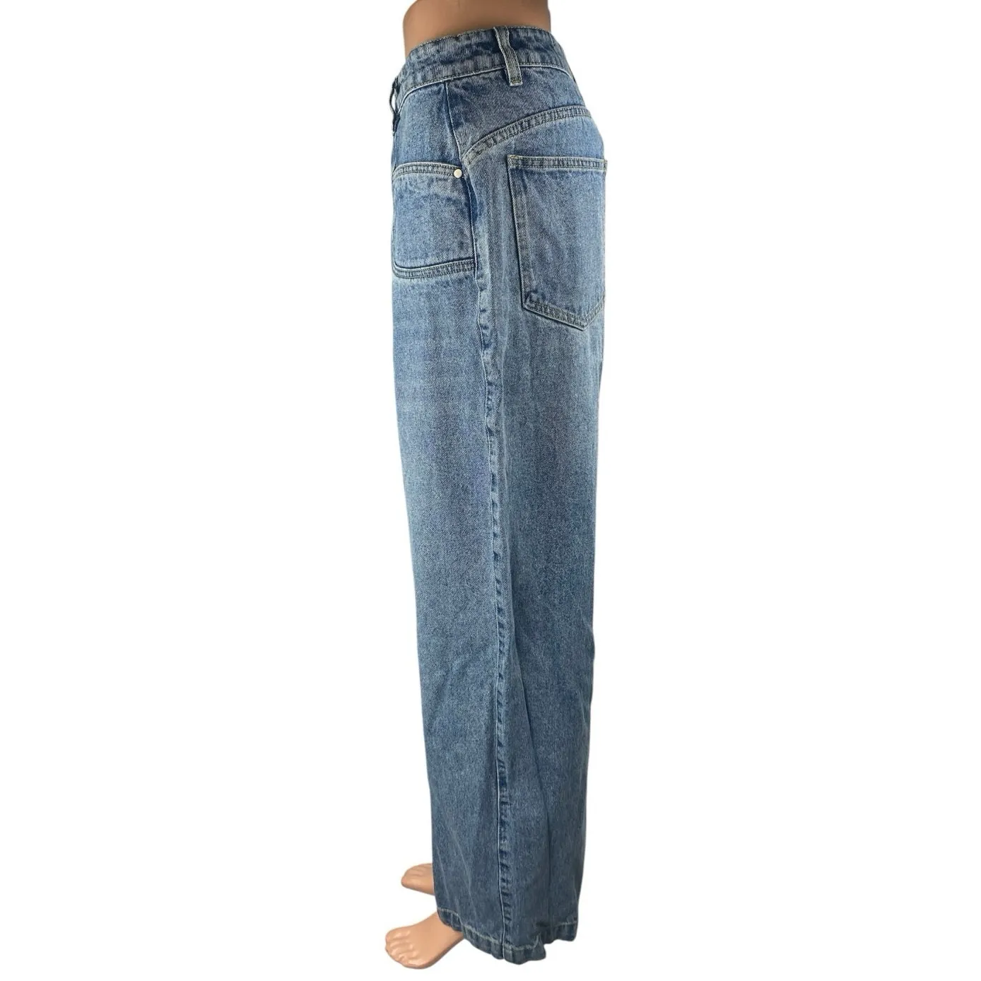 Kina and Tam Women's Blue High Waisted Wide Leg Baggy Denim Jeans Size 31 - Image 2