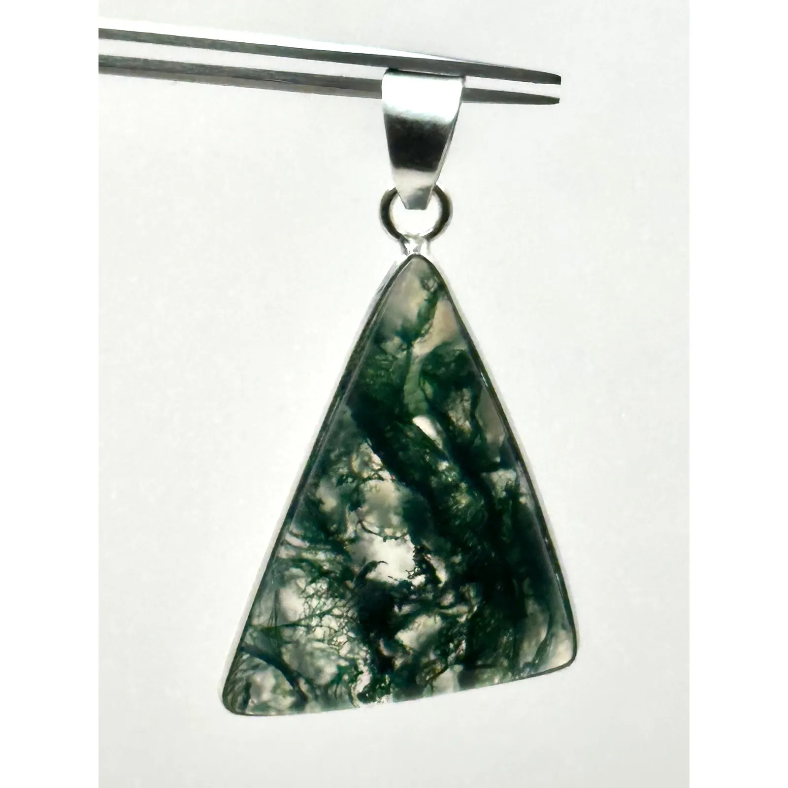Triangle Moss Agate Sterling Silver Handmade Pendant - Image 2