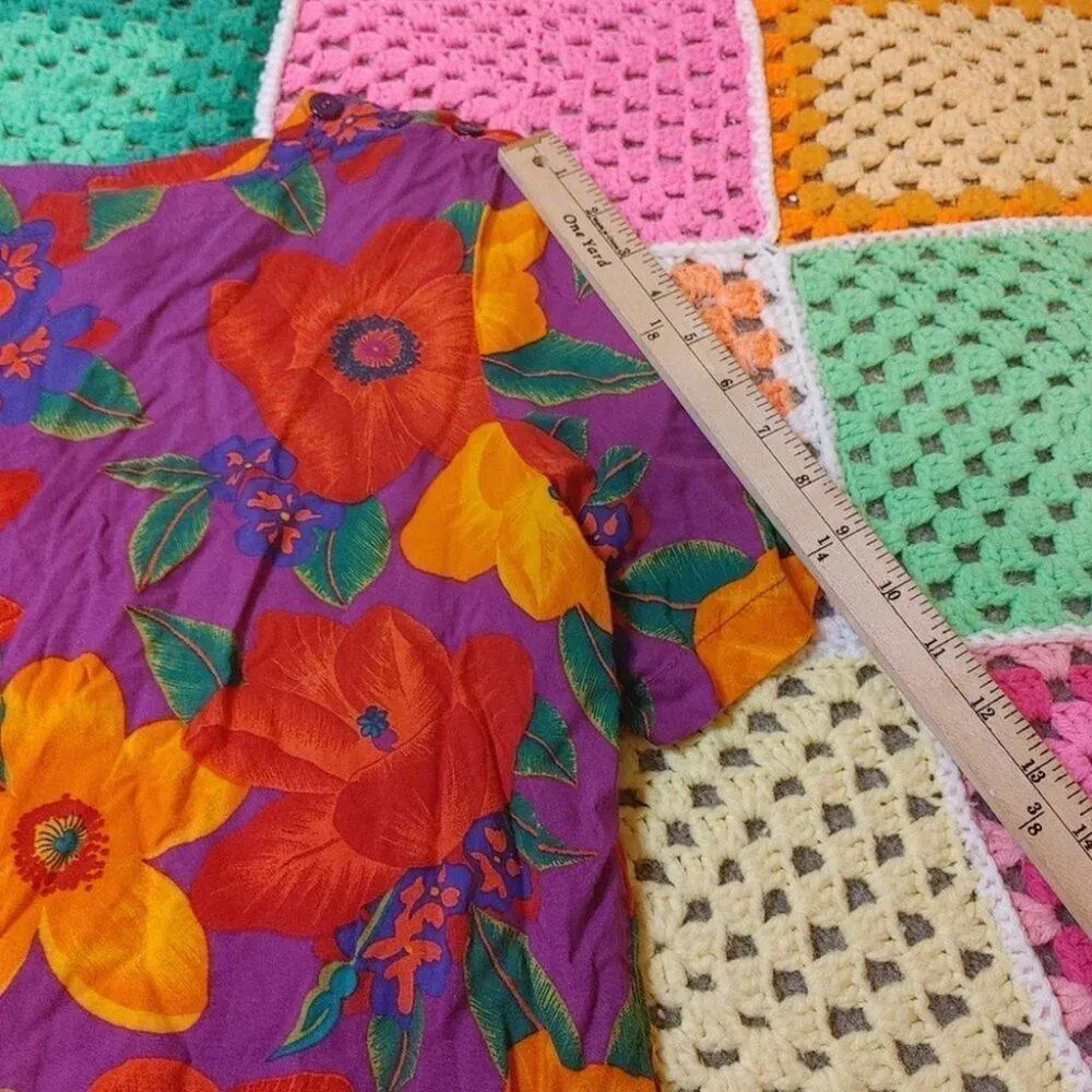 Nouveau Floral Flowers Vintage Retro Bright Rayon Size Medium M Shirt Blouse - Image 5