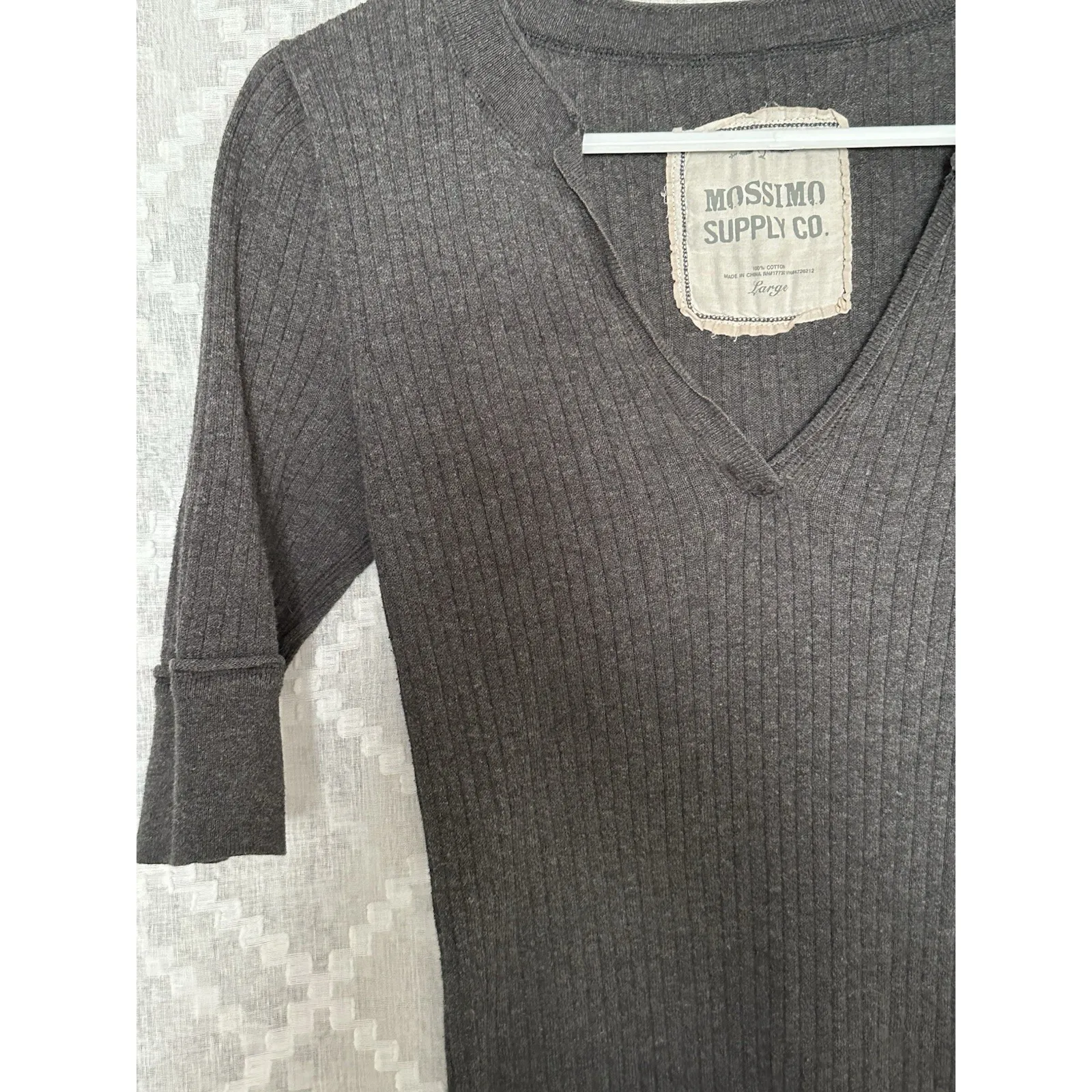 Vintage Y2K Mossimo Gray Ribbed Knit 1/2 Sleeve Henley Deep V Neck‎ Top Large - Image 7