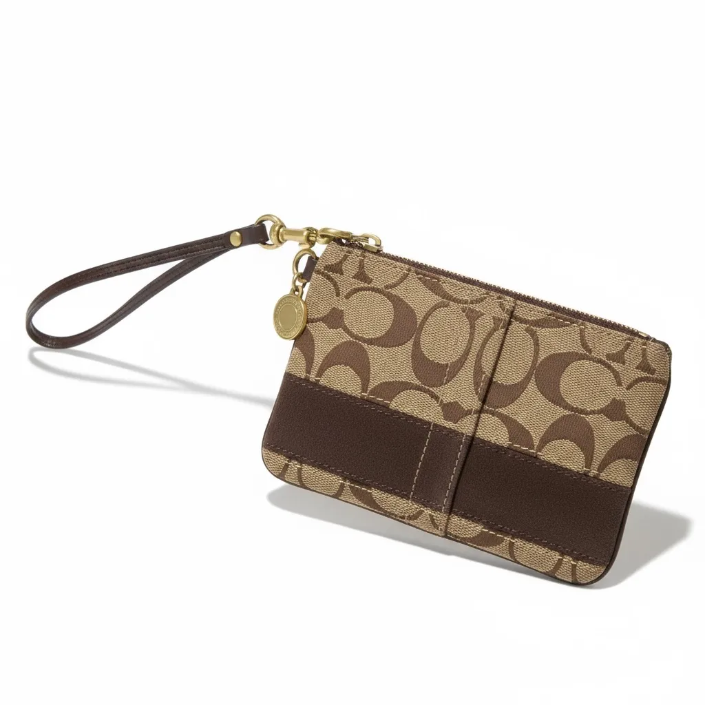 Coach ❃ Signature Monogram Jacquard Wristlet Clutch Bag ❃ Leather Trim ❃ Khaki ❃ - Image 15