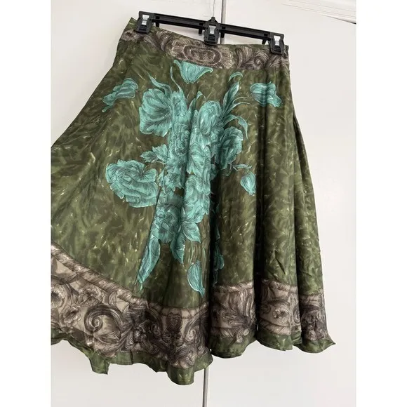 Piazza Sempione Women Silk Skirt‎ - Dark Green | Teal Floral, Boho, IT 40 / US 4 - Image 3