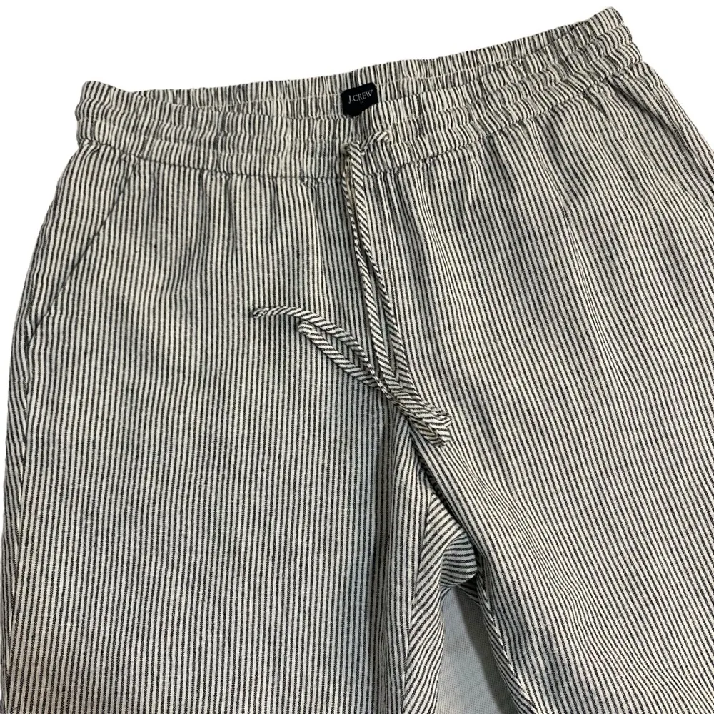 J.CREW Pants NEW Linen Cotton Tapered Cuff Leg Size 12 Pocket Black White Stripe - Image 6