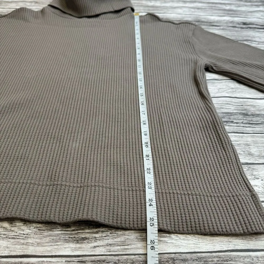 GAP Women's Waffle Knit Turtleneck Shirt M Med Medium Taupe Brown Side Slit Boxy - Image 12