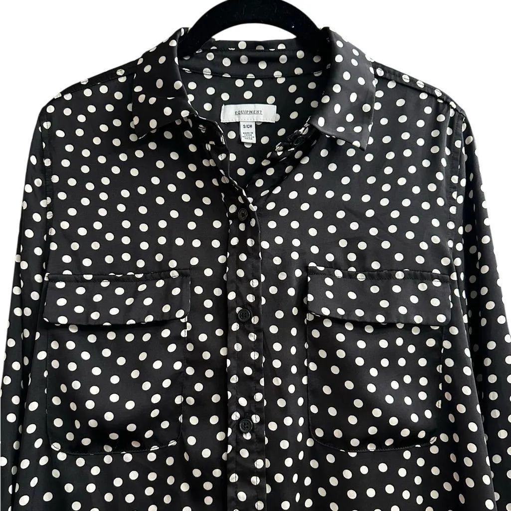 Equipment  Womens Satin Button Up Shirt Long Sleeve Polka-Dots Size Small - Image 2