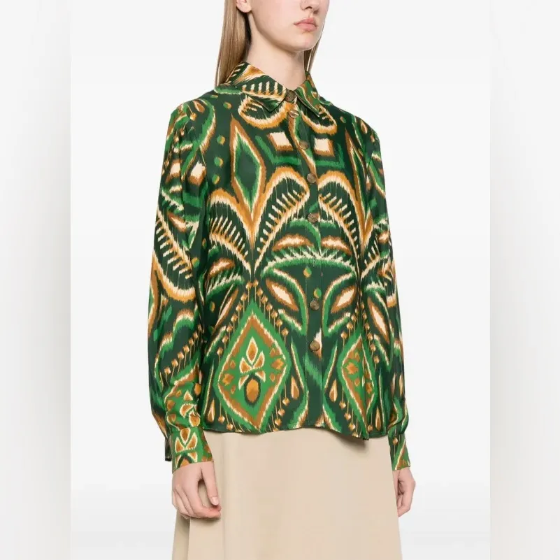 FARM Rio Pineapple Ikat Button Down Blouse Shirt Size Medium
M Like New! - Image 3