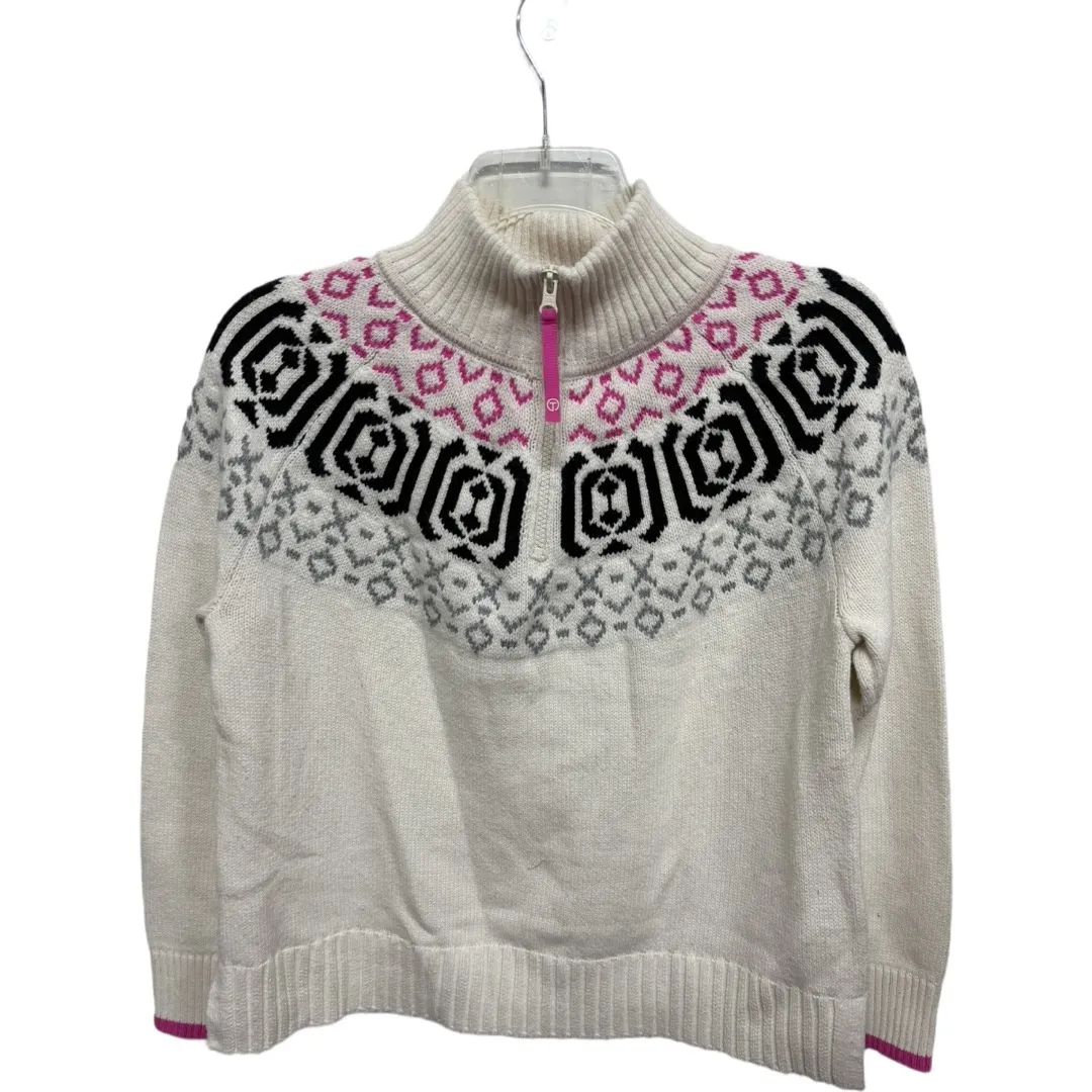 Talbots Half Zip Wintery Geo Sweater Size Large Petite White Pullover Grannycore - Image 2