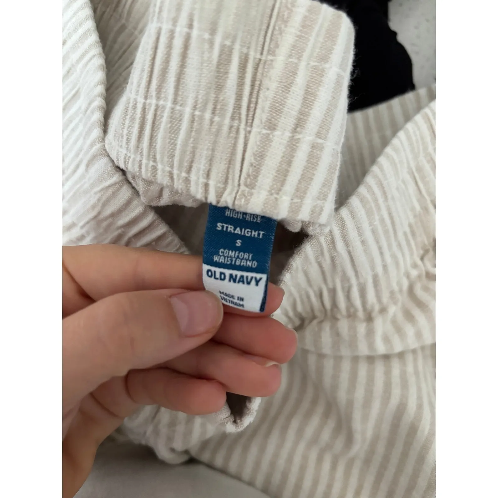 Old Navy Pants Womens Sm White Tan Stripe Straight Linen Blend Coastal Beachy - Image 3