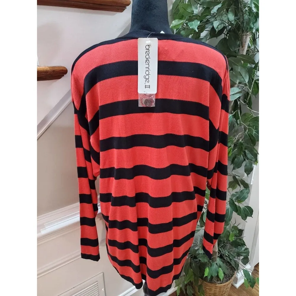 Breckenridge Women's Black Red Striped V Neck Button Front Cardigan Sweater 2X - Image 5