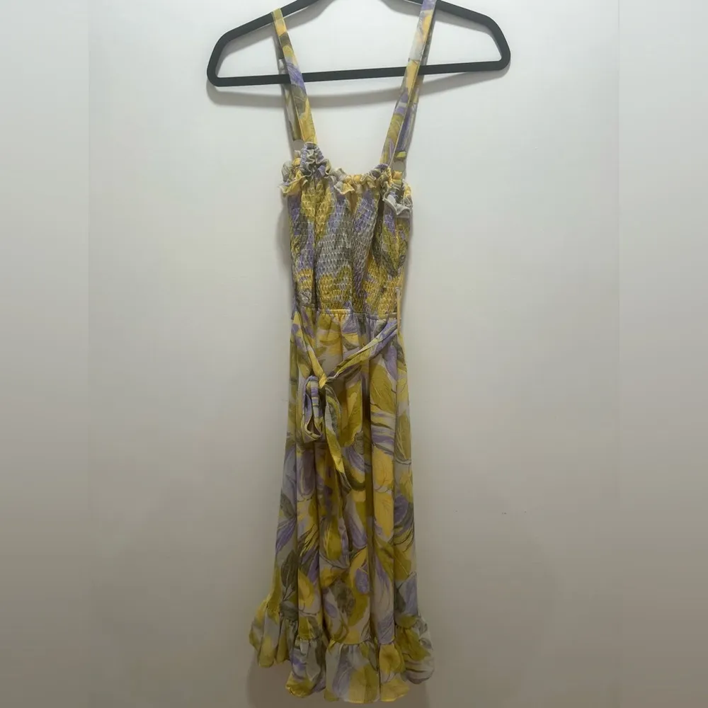 Saints + Secrets Ruffled Floral Yellow & Purple Casual Dress Size XS Cotton NWOT - Image 5