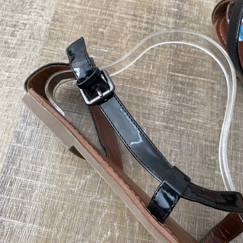 GH Bass & Co Jane Sandals Womens 7.5 Flats Strappy Vegan Black Patent Leather - Image 6