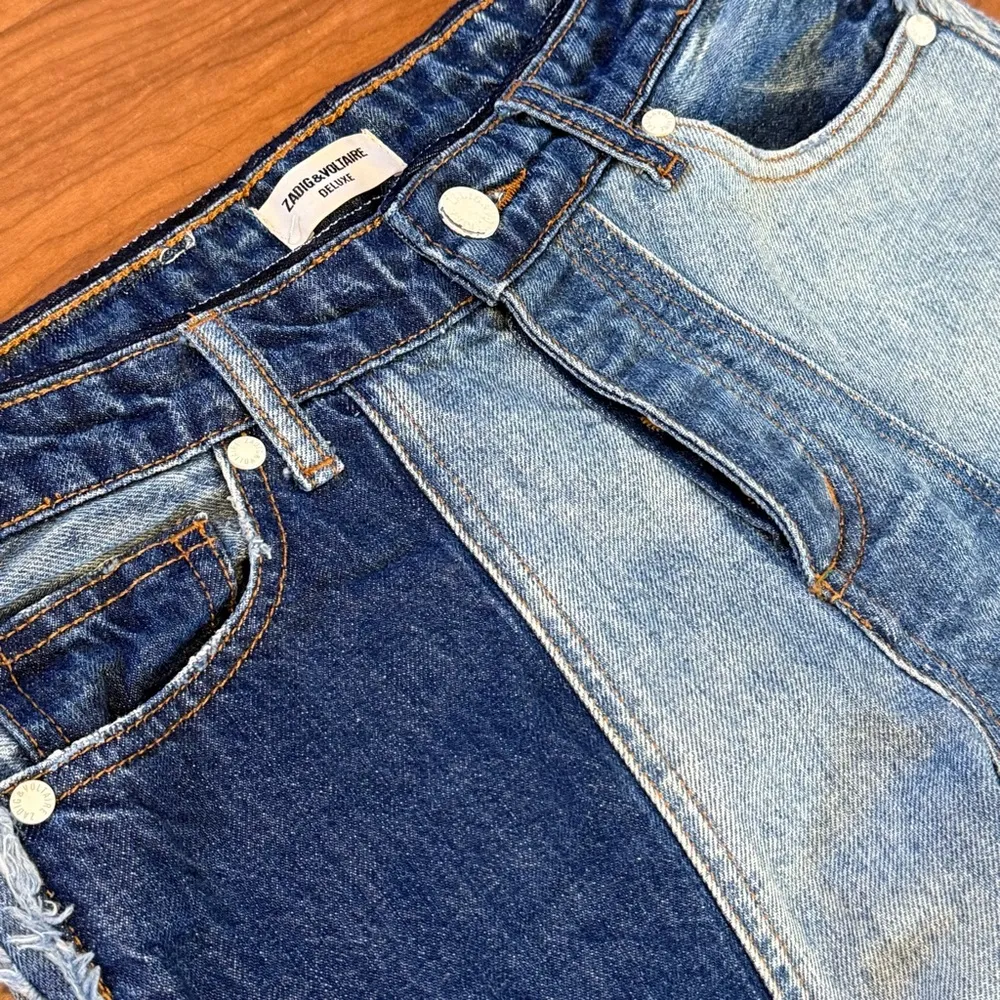 ZADIG & VOLTAIRE DELUXE Boyfriend Patchwork Denim Jeans size 24 Ankle Cropped - Image 2