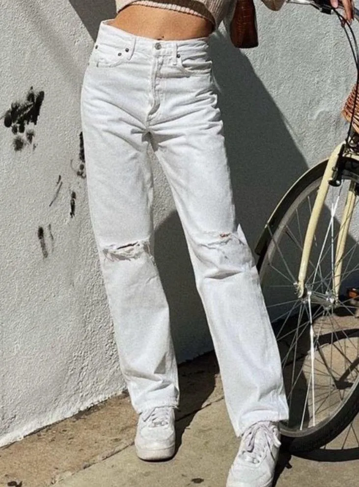 AGOLDE 90's Mid Rise Denim Loose Fit Distressed Jeans Enamel - Image 4