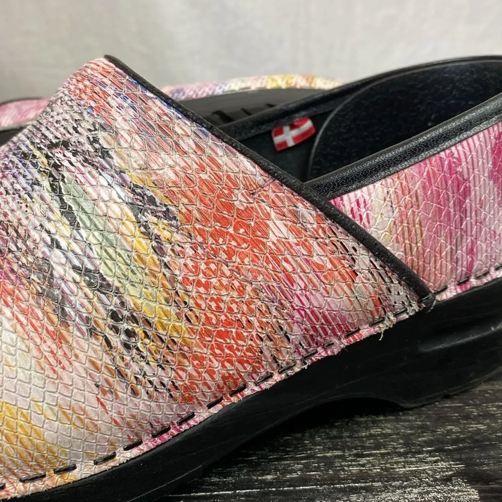 Sanita Pink & Tan Print Comfort Slip On Slide Clog Shoes 38 7.5 - Image 4