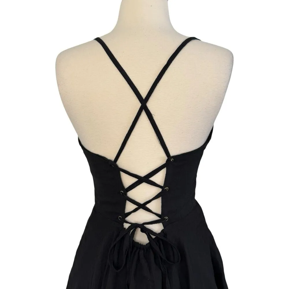 STELLA Lace Up Corset Mini Noni Dress Hand Made Black Layered Ruffled One Size Size undefined - Image 10