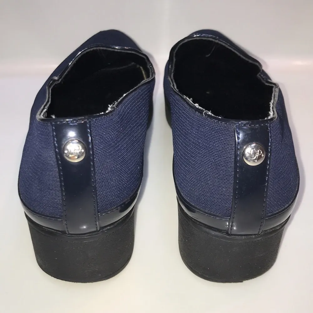 Donald J. Pliner Women’s Navy Blue Fabric Black Leather Comfort Slip - Image 5